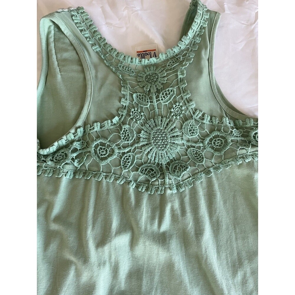 Noelle Knit Dress Size S/M Mint Green Crochet Lace Rosette Embellished - Picture 7 of 10